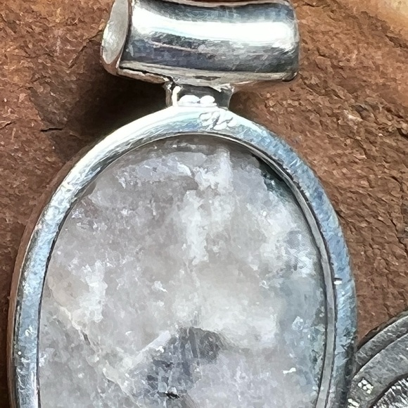 Indicolite tourmaline in smokey quartz & moonstone 925 pendant - Picture 4 of 5